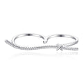 Geometric White Cubic Zirconia Irregular Wave Double Finger Ring In S925 Sterling Silver Open Adjustable Ring
