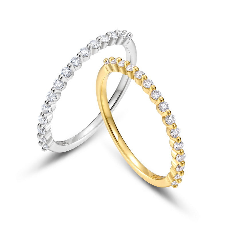 Round Moissanite Half Eternity 925 Sterling Silver Slim Stackable Fashion Ring