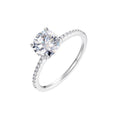 Round Solitaire Moissanite 925 Sterling Silver  Classic Four Prong Pave Band Engagement Ring