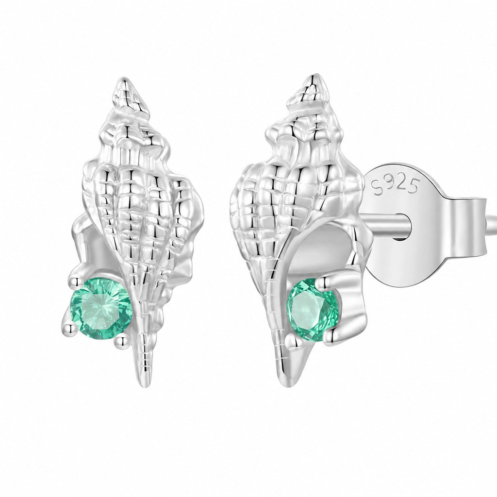 Ocean Summer Vacation Conch Shell 925 Sterling Silver Plated Stud Earrings