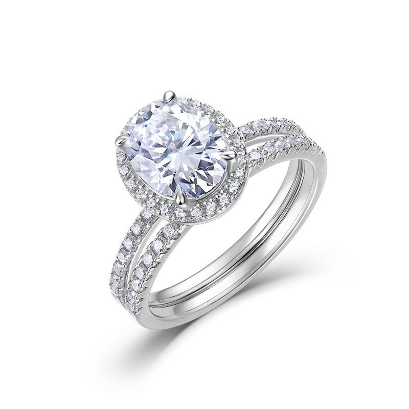 Oval Halo Moissanite  925 Sterling Silver Split Shank Band Ring