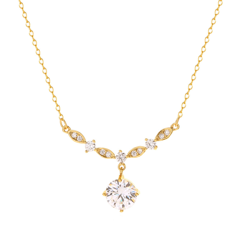 Cubic Zirconia Marquise Link Drop S925 Sterling Silver Clavicle Chain Necklace