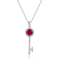 Key Shape Lab-Grown Ruby And Moissanite Halo Pendant  925 Sterling Silver  Necklace