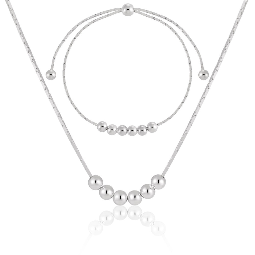 Minimalist Geometric 925 Sterling Silver Polished Round Bead Snake Chain Necklace