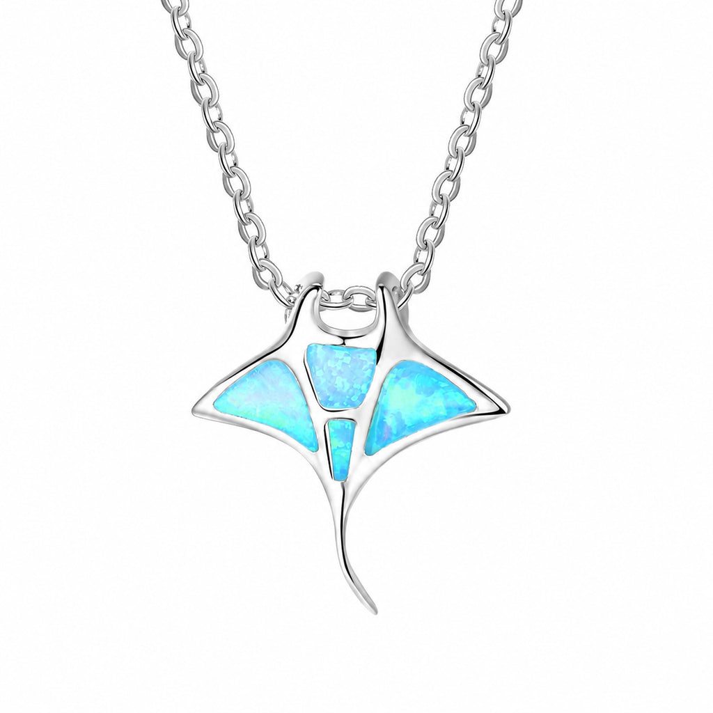 Blue Synthetic Opal Shark Animal Pendant on a 925 Sterling Silver Necklace