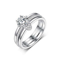 Moissanite 925 Sterling Silver Three Band Bridal  Set Round Six Prong Solitaire Pave Ring