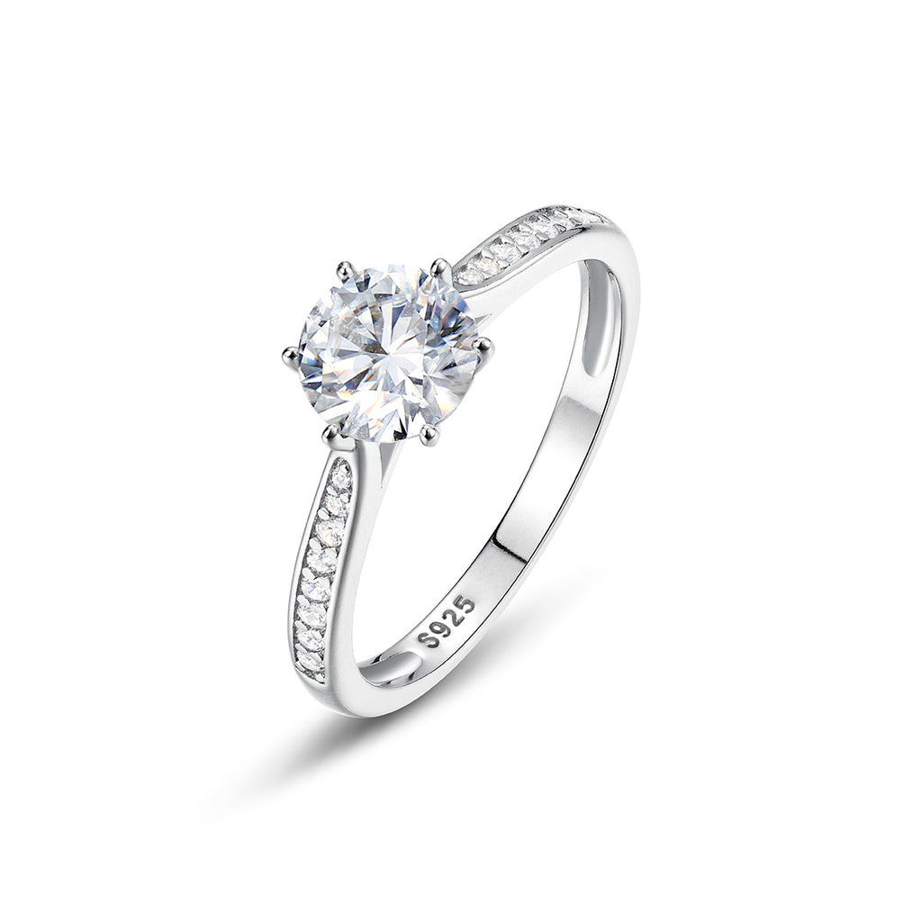 Luxury-Inspired Design With A Six-Prong Side-Set Moissanite Accent Stone 925 Sterling Silver Ring
