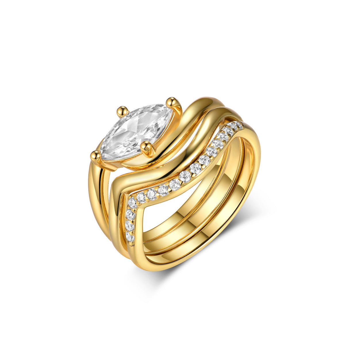 Mossanite Marquise Cut 3 Piece Set of 925 Sterling Silver Rings