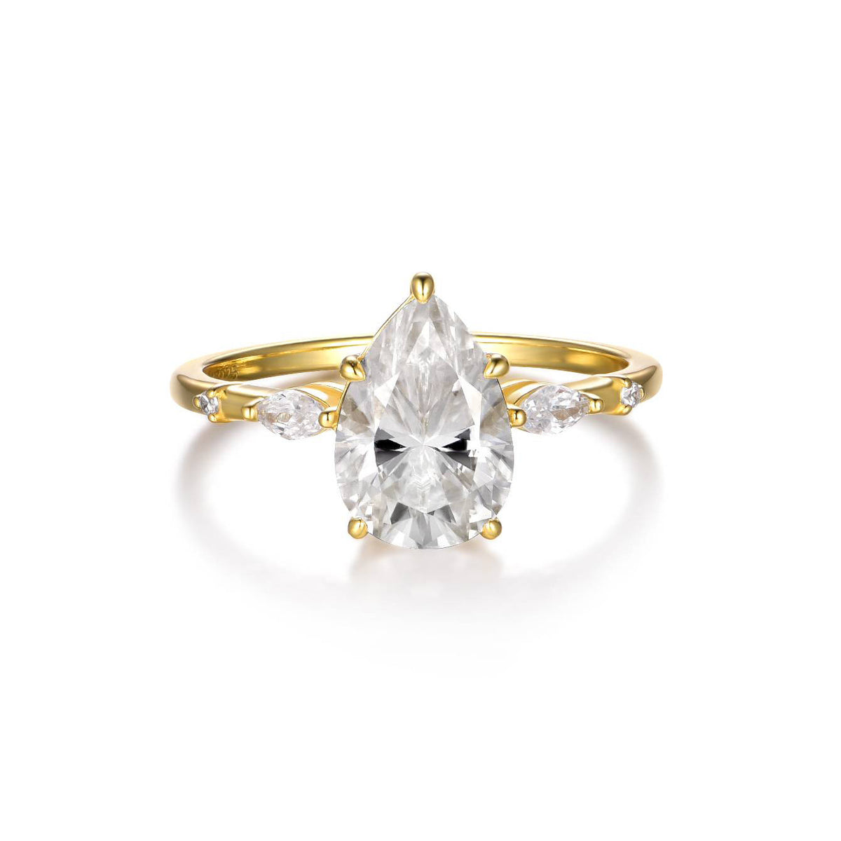 Moissanite Pear Cut Geometric Ring 925 Sterling Silver Slim Band with Marquise Side Stones and Round Accent Stones for Women Elegant Fashion Minimalist Statement Ring