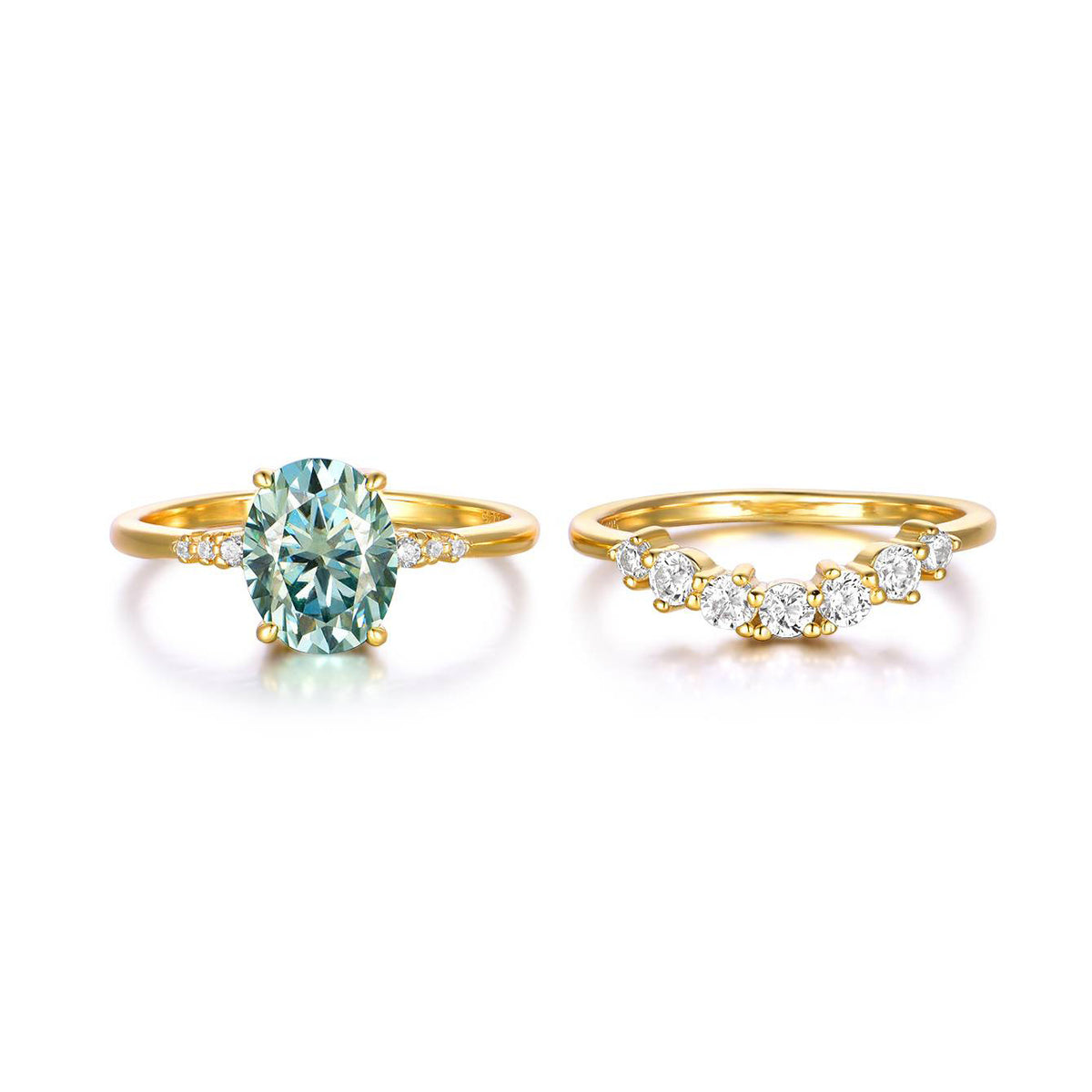 Green Moissanite Centre Stone Stacked Design 925 Sterling Silver Ring