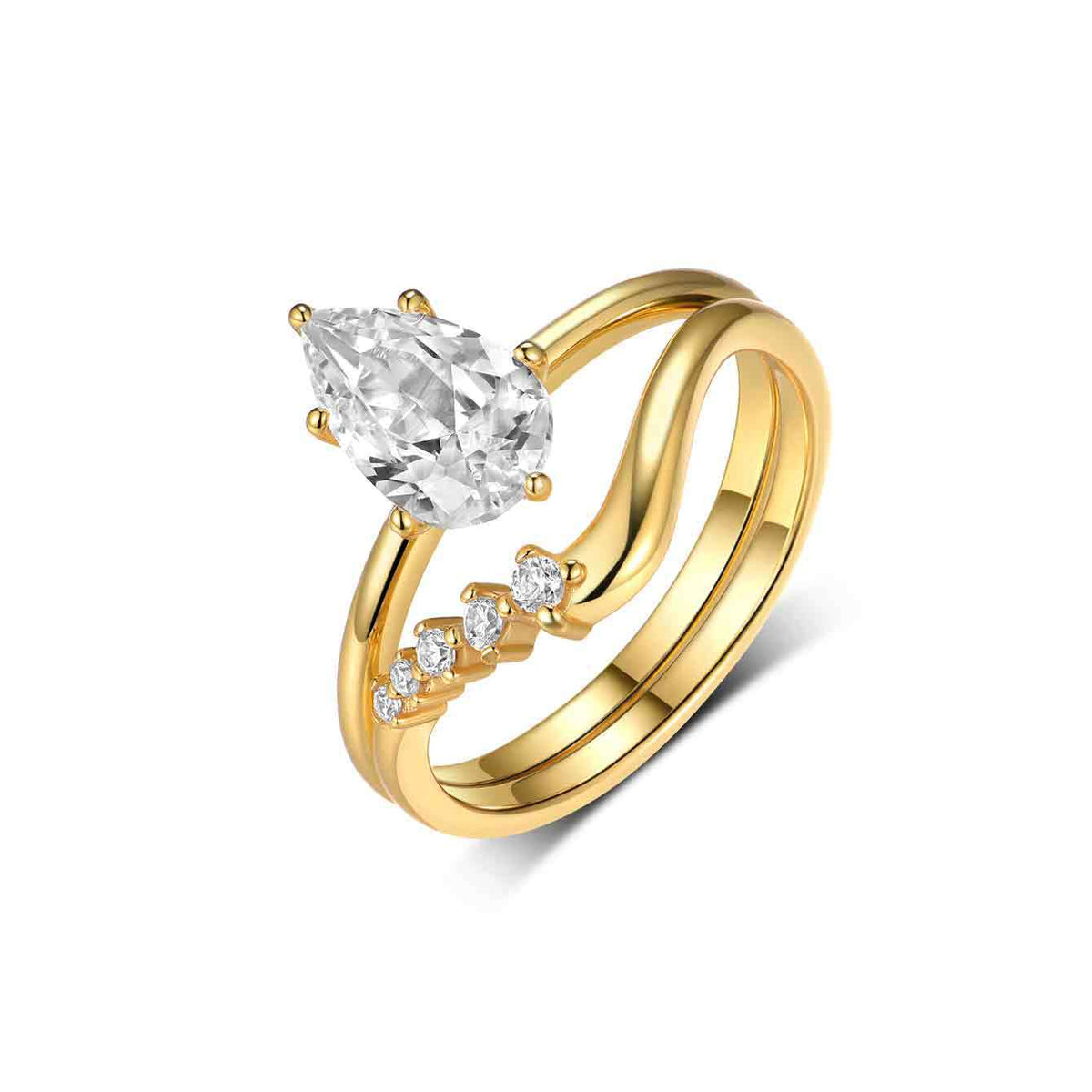 Elegant Pear Cut Moissanite 925 Sterling Silver Ring Set for Women, Curved Matching Band Stackable Ring, White Gold Or Gold Tone Fashion Wedding Promise Party Ring