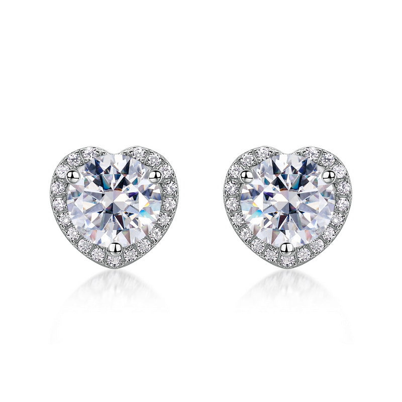 Heart Halo Moissanite  925 Sterling Silver Round Stud Earrings