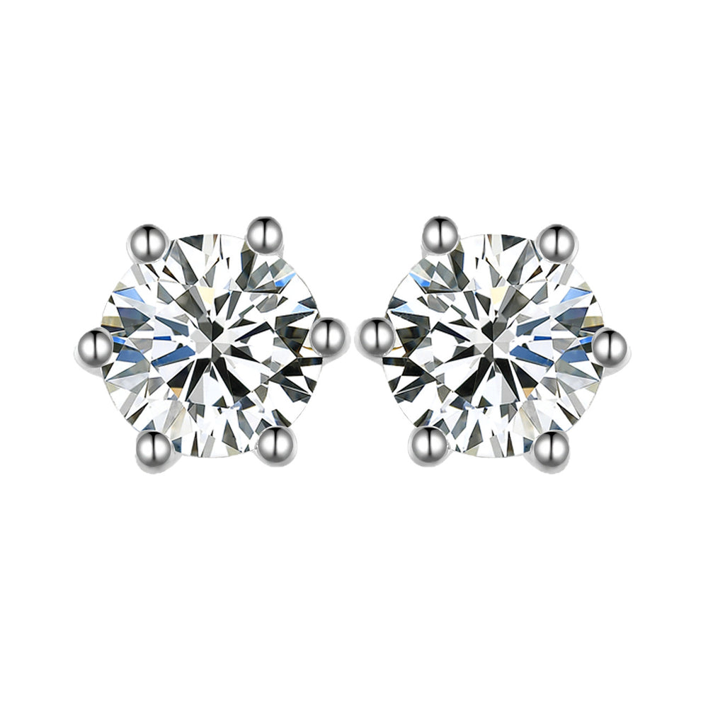 Minimalist-Style Six Pronged Moissanite, 925 Sterling Silver Earrings