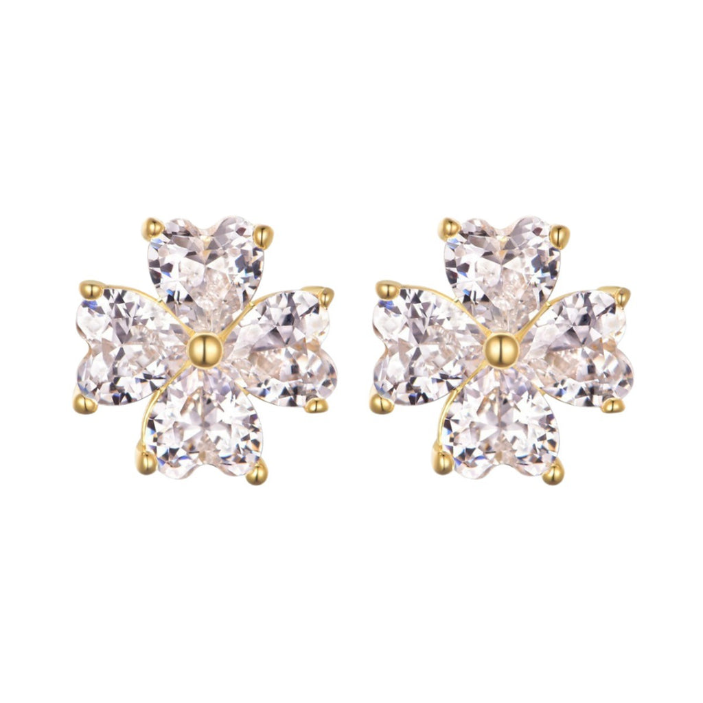 Heart Shaped Four Petalled Moissanite 925 Sterling Silver Stud Earrings