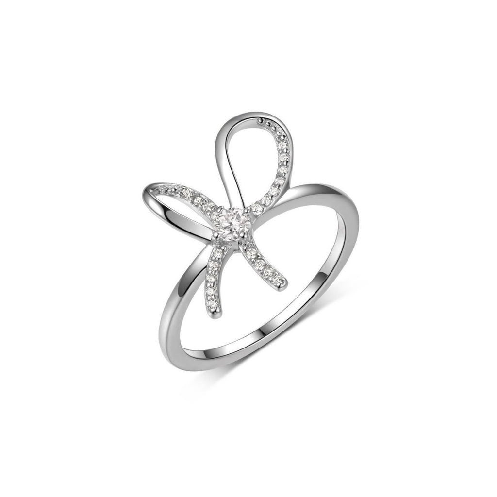 Bowknot Moissanite  925 Sterling Silver Round Cut D Color Moissanite Pave Ribbon Bow Ring