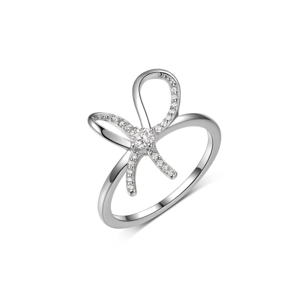 Bowknot Moissanite  925 Sterling Silver Round Cut D Color Moissanite Pave Ribbon Bow Ring