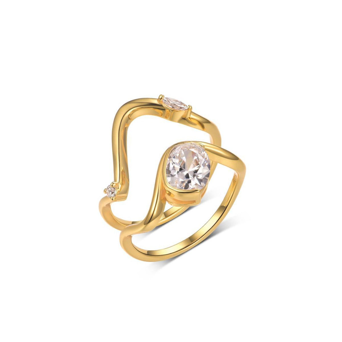 Geometric Wave Wrap Moissanite  925 Sterling Silver Double Band Open Ring