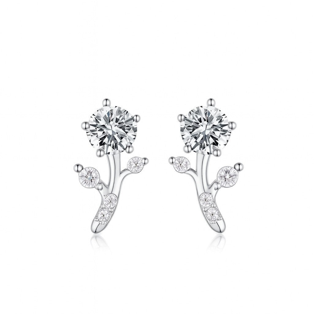 Branch Bud Moissanite Ear  925 Sterling Silver Six Prong Round Stud Earrings