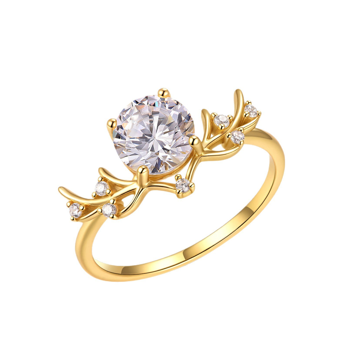 Moissanite Vine Branch Leaf Round Solitaire S925 Sterling Silver Ring