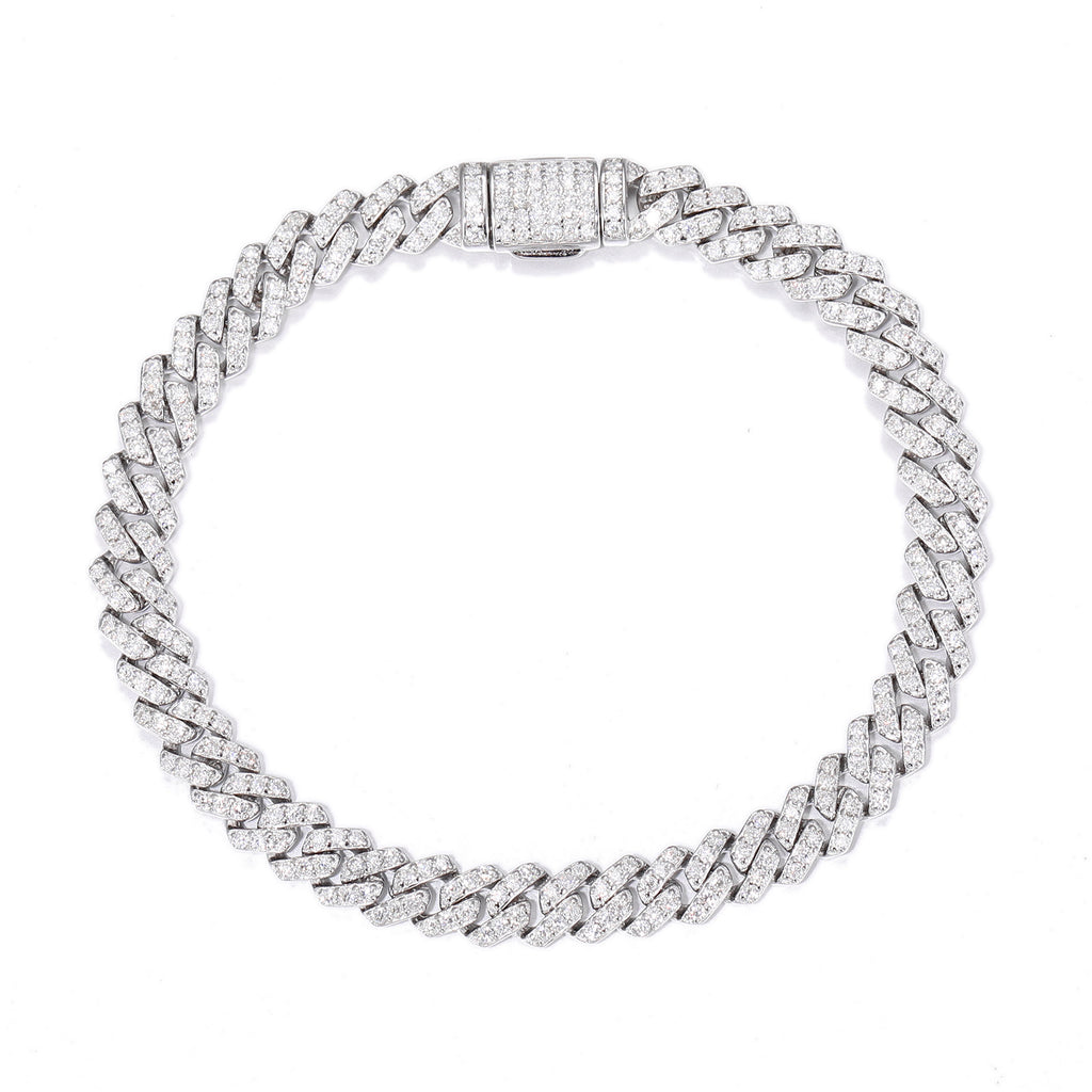 Mossanite Geometric Cuban Link 925 Sterling Silver Bracelet