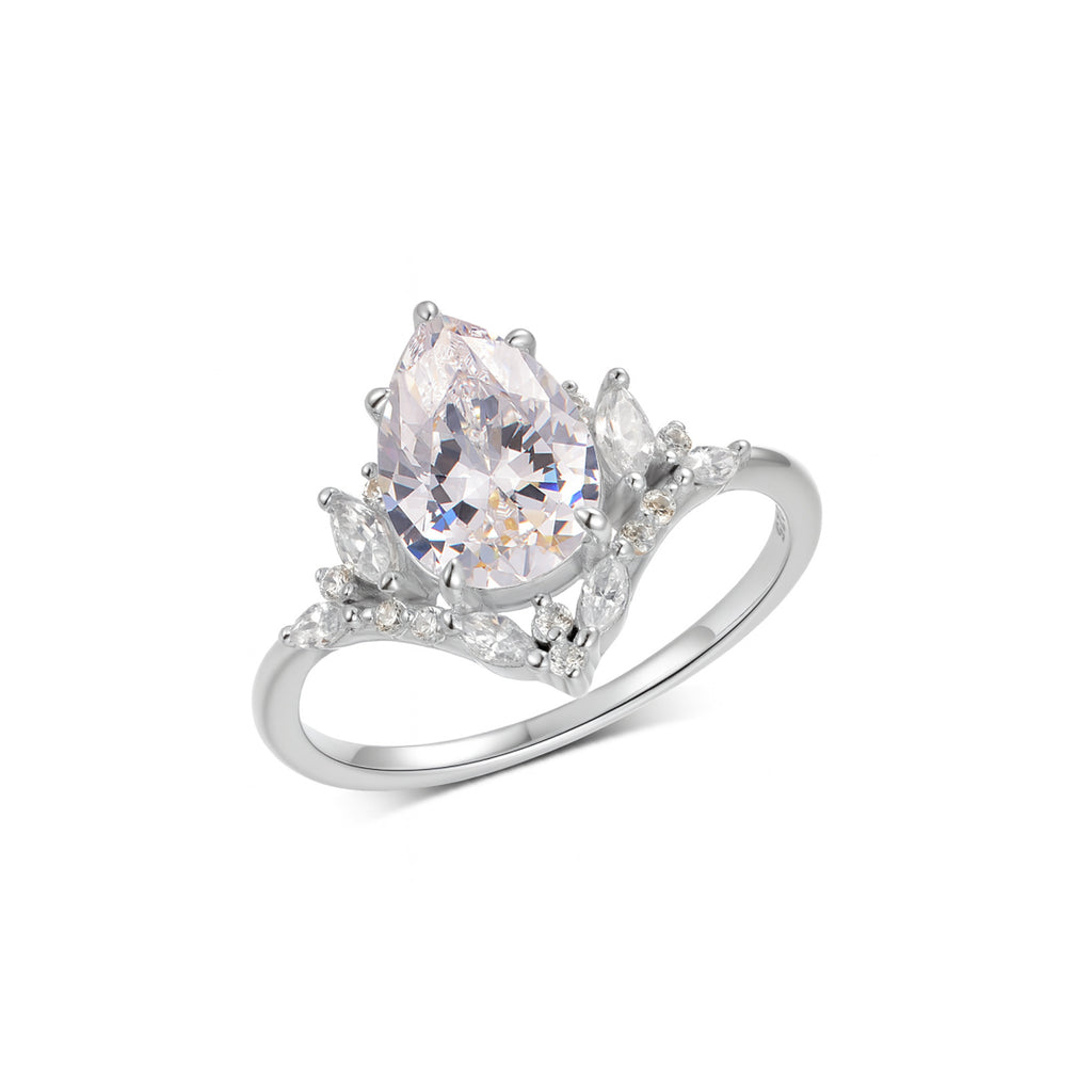 Princess Style Pear Cut Moissanite 925 Sterling Silver Crown Ring