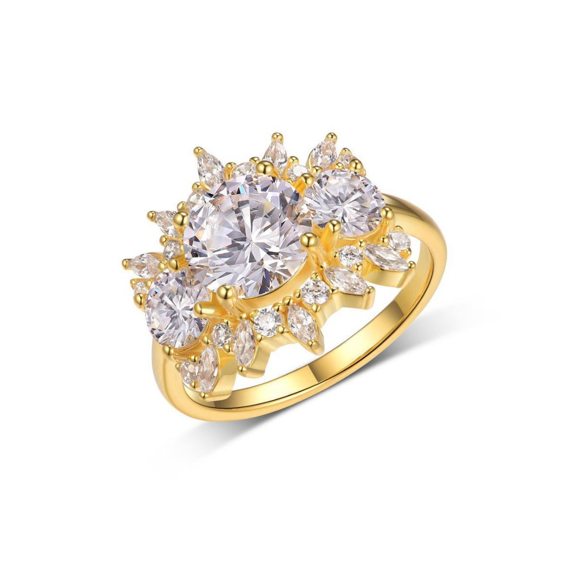 Floral Halo Round Cut D Color Moissanite S925 Sterling SilverThree Stone Cluster Wedding Ring