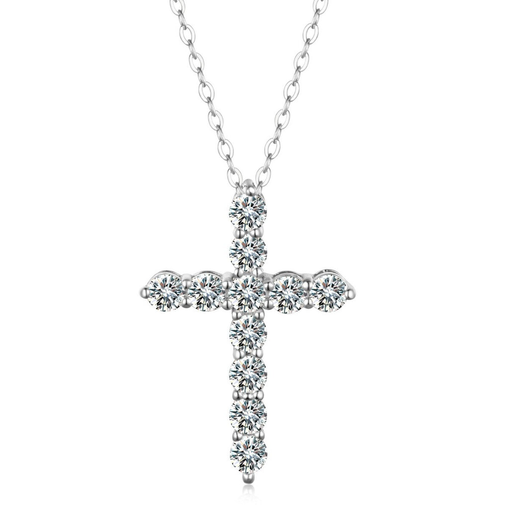 Round Moissanite 925 Sterling Silver Religious Cross Pendant Necklace