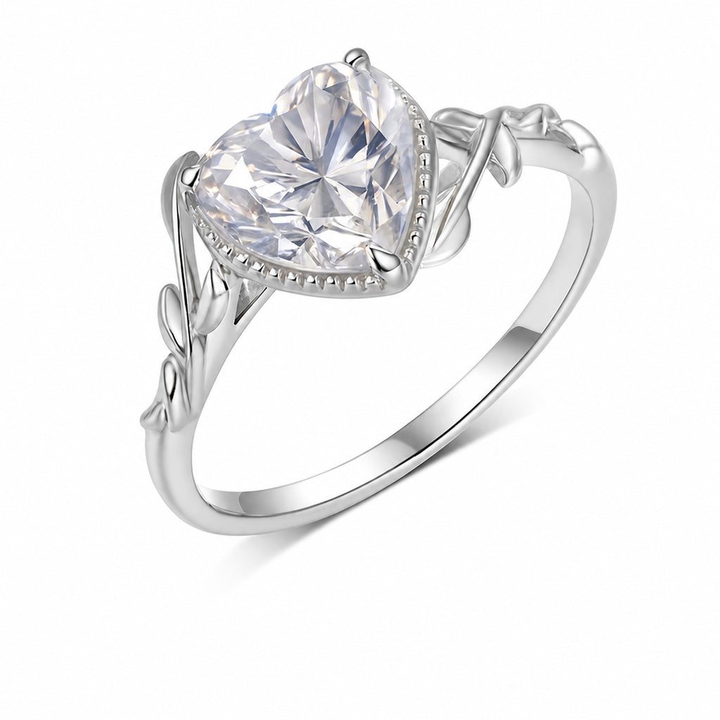 Heart Cut Moissanite Fashion S925 Sterling Silver Gold Plated Vine Leaf Ring