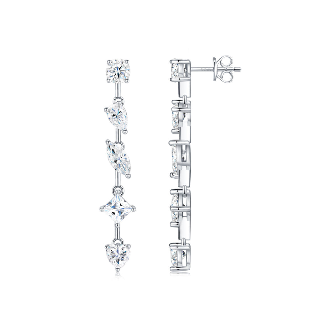Moissanite Long Drop Earrings 925 Sterling Silver Pear Shape And Multi Shape Dangle Earrings For Women Elegant Fashion Wedding Party Anniversary Gift Fine Jewelry