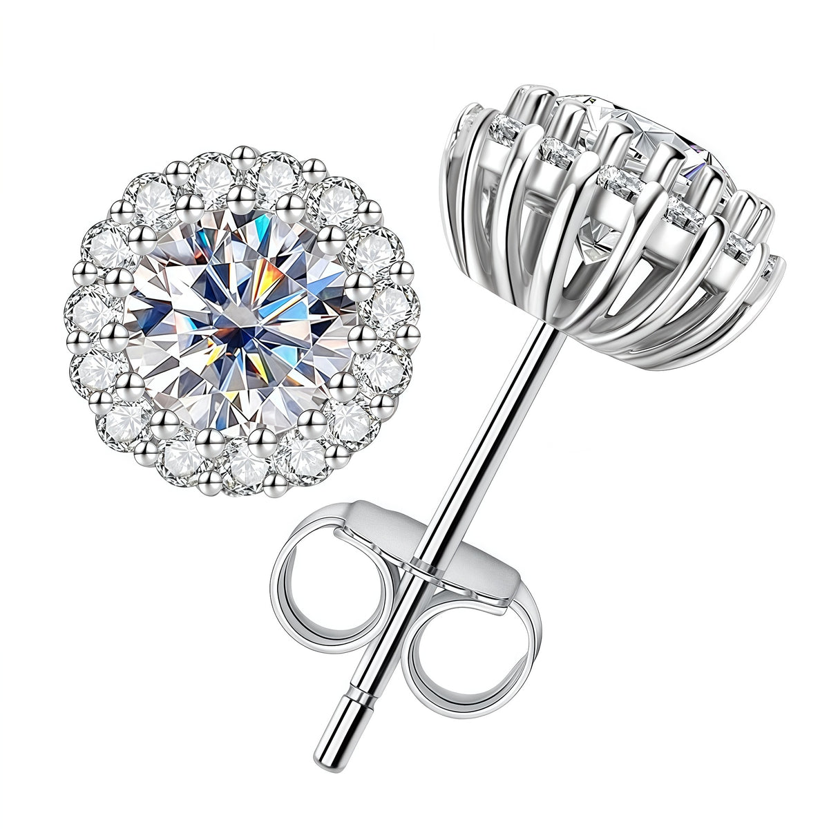 Flower Cluster Moissanite  Tone 925 Sterling Silver Stud Earrings