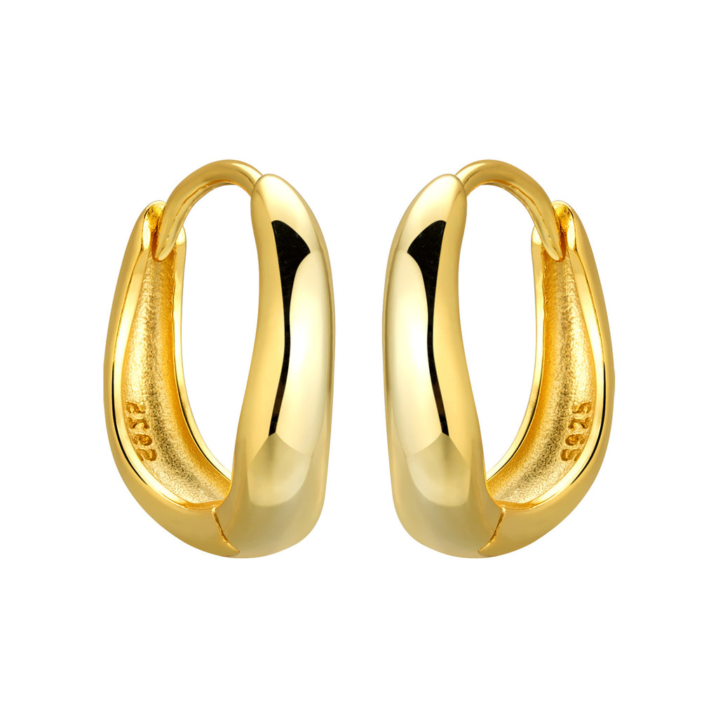 Irregular Geometric 925 Sterling Silver Smooth Polished Huggie Hoop Earrings
