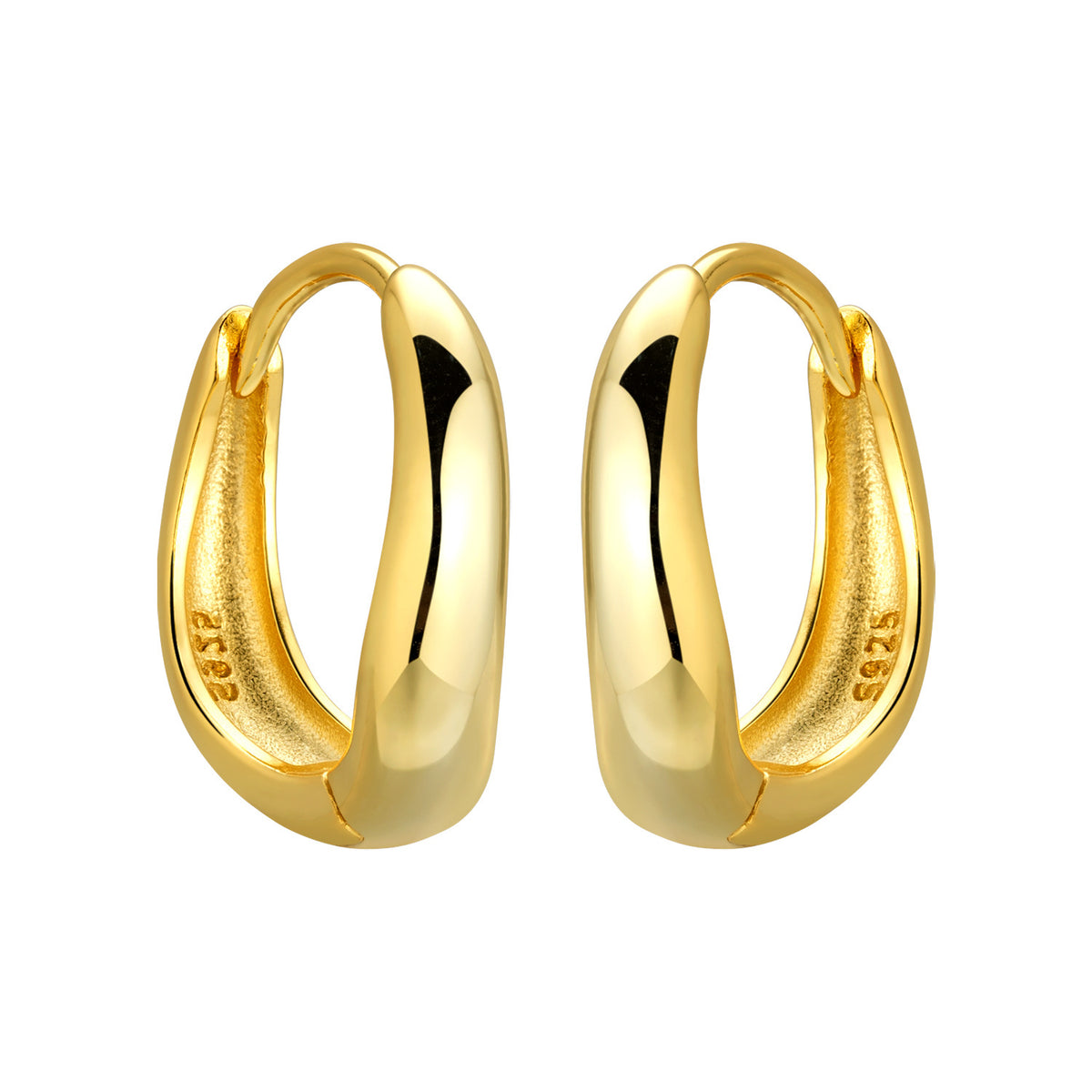 Irregular Geometric 925 Sterling Silver Smooth Polished Huggie Hoop Earrings