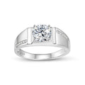 Round Solitaire D Color Center Stone Men's S925 Silver Geometric Band Moissanite Ring