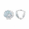 Ocean Style Powder Blue Epoxy Resin Colored Shell Star  Cube Zirconium 925 Sterling Silver Clip on Earrings