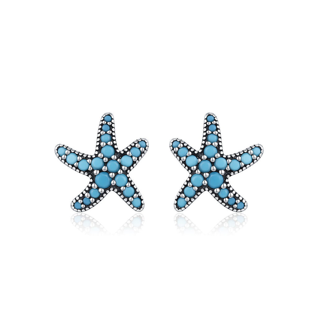 Retro Star Shaped Synthetic Turquoise 925 Sterling Silver Ocean Earrings