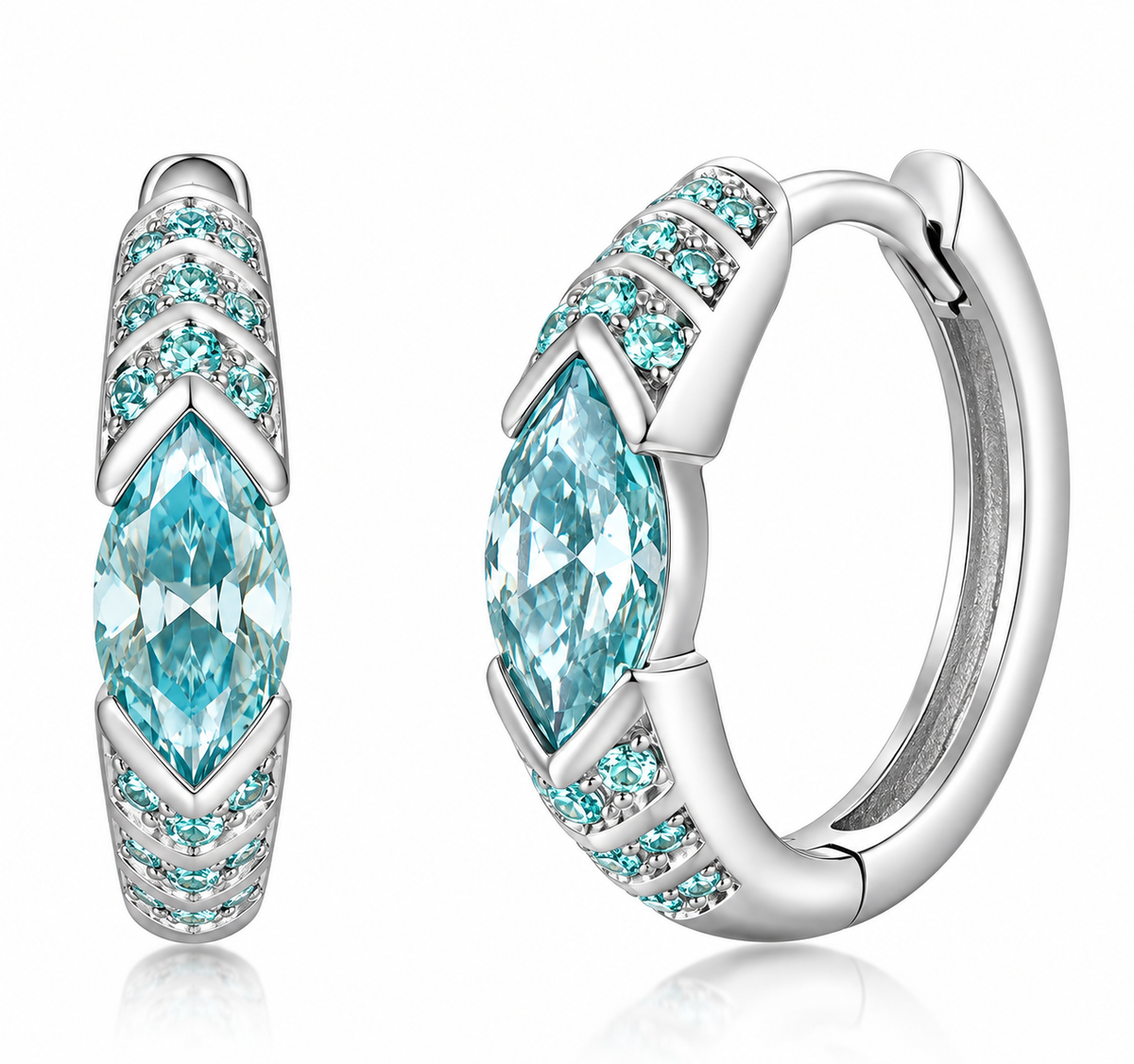 Lake Blue Marquise Moissanite Hoop Earrings In 925 Sterling Silver Geometric Huggie Earrings