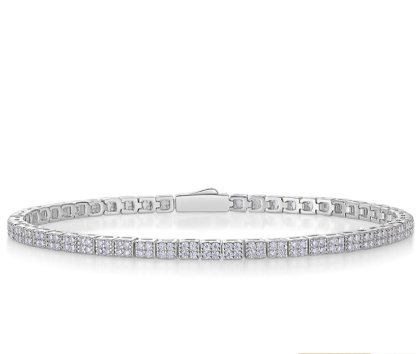 Geometric Square Link Moissanite  925 Sterling Silver Tennis Bracelet