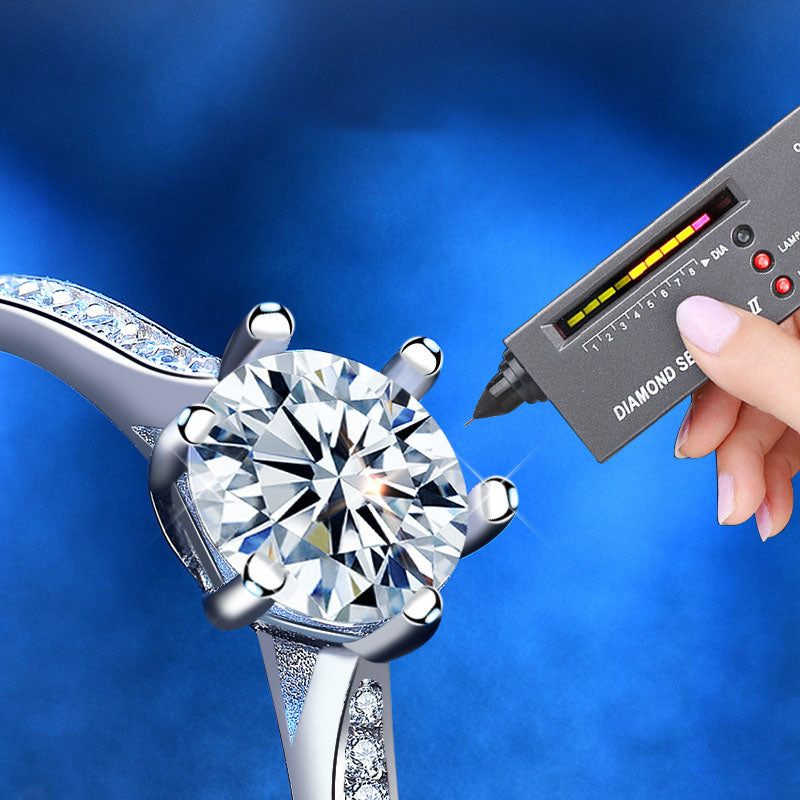Elegant Six Claw Moissanite CZ Crown 925 Sterling Silver Ring