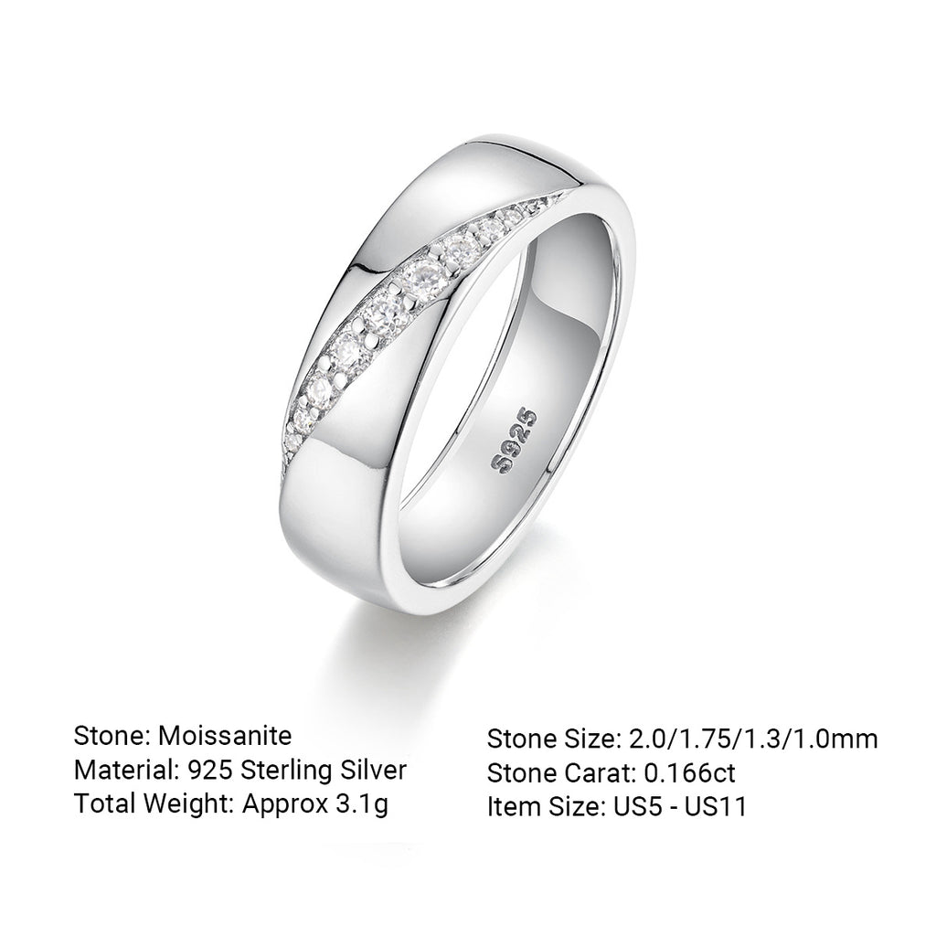 Wide-band Geometric Moissanite 925 Sterling Silver Ring