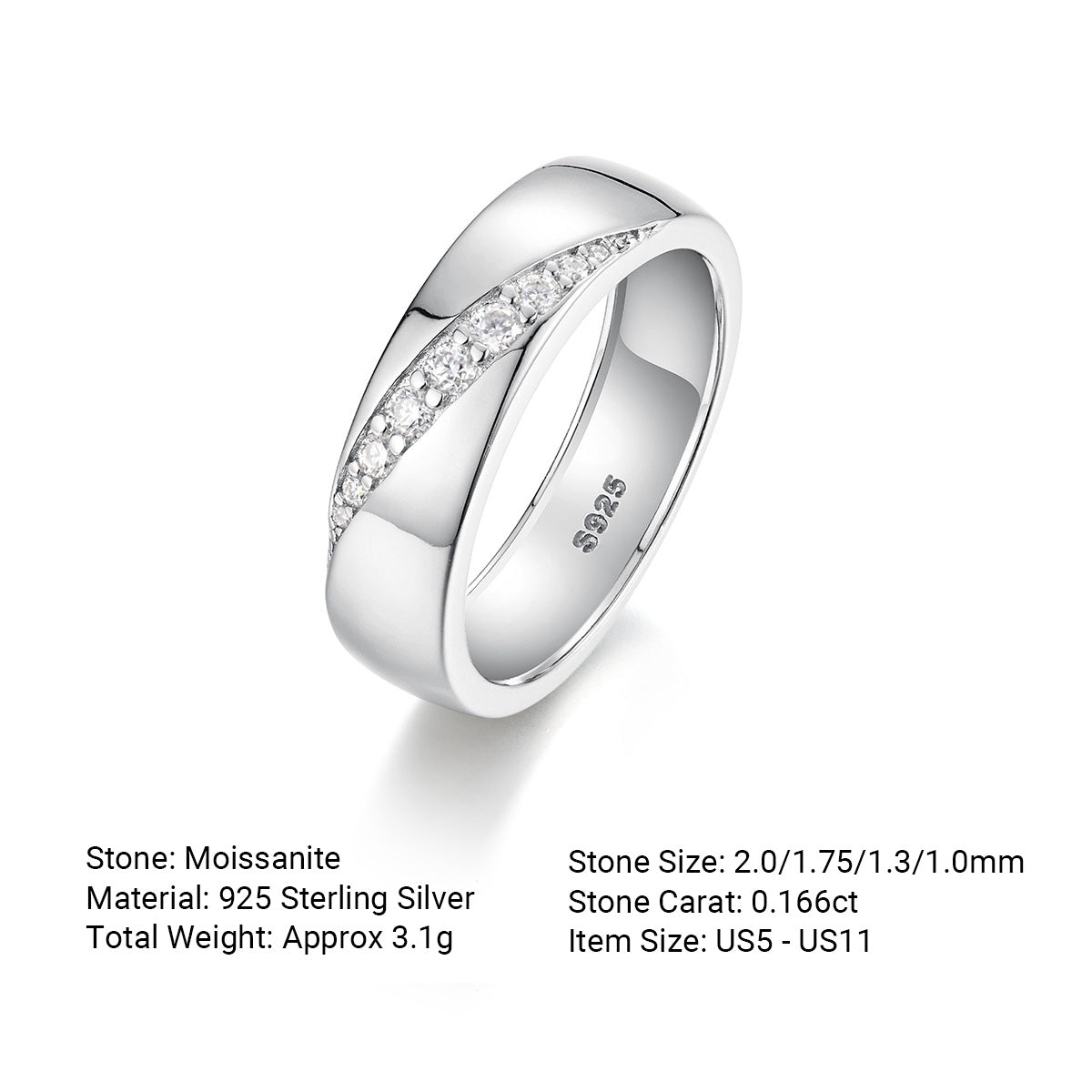 Wide-band Geometric Moissanite 925 Sterling Silver Ring