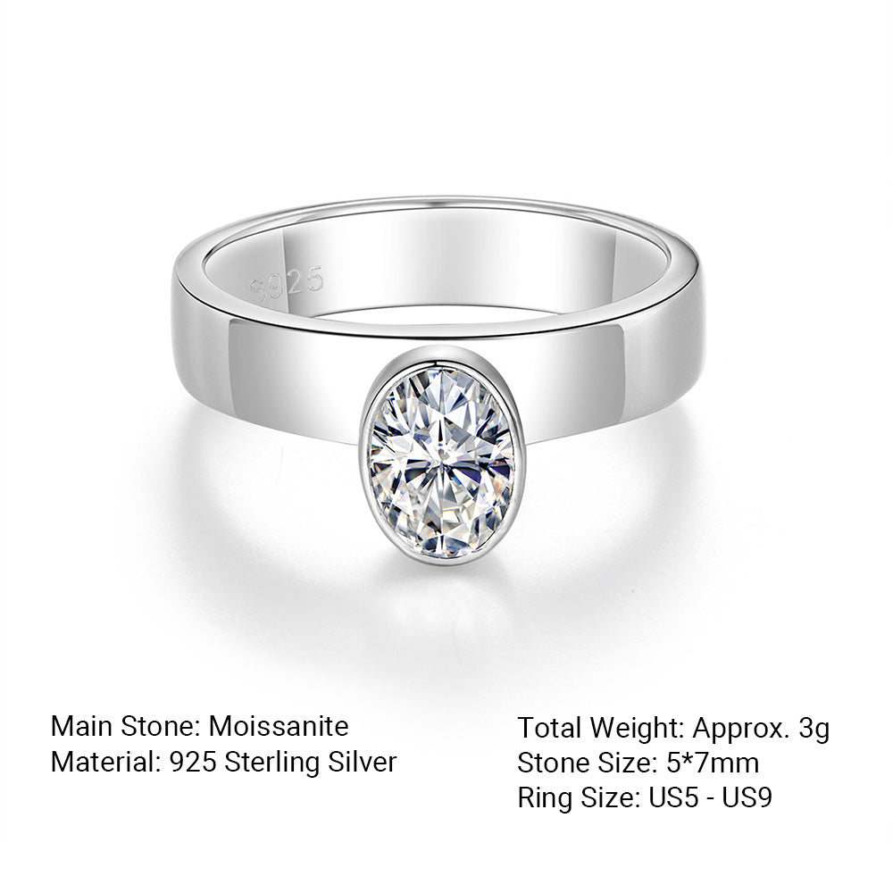 Oval Shaped  Shank  A Minimalist Design Moissanite 925 Silver Ring