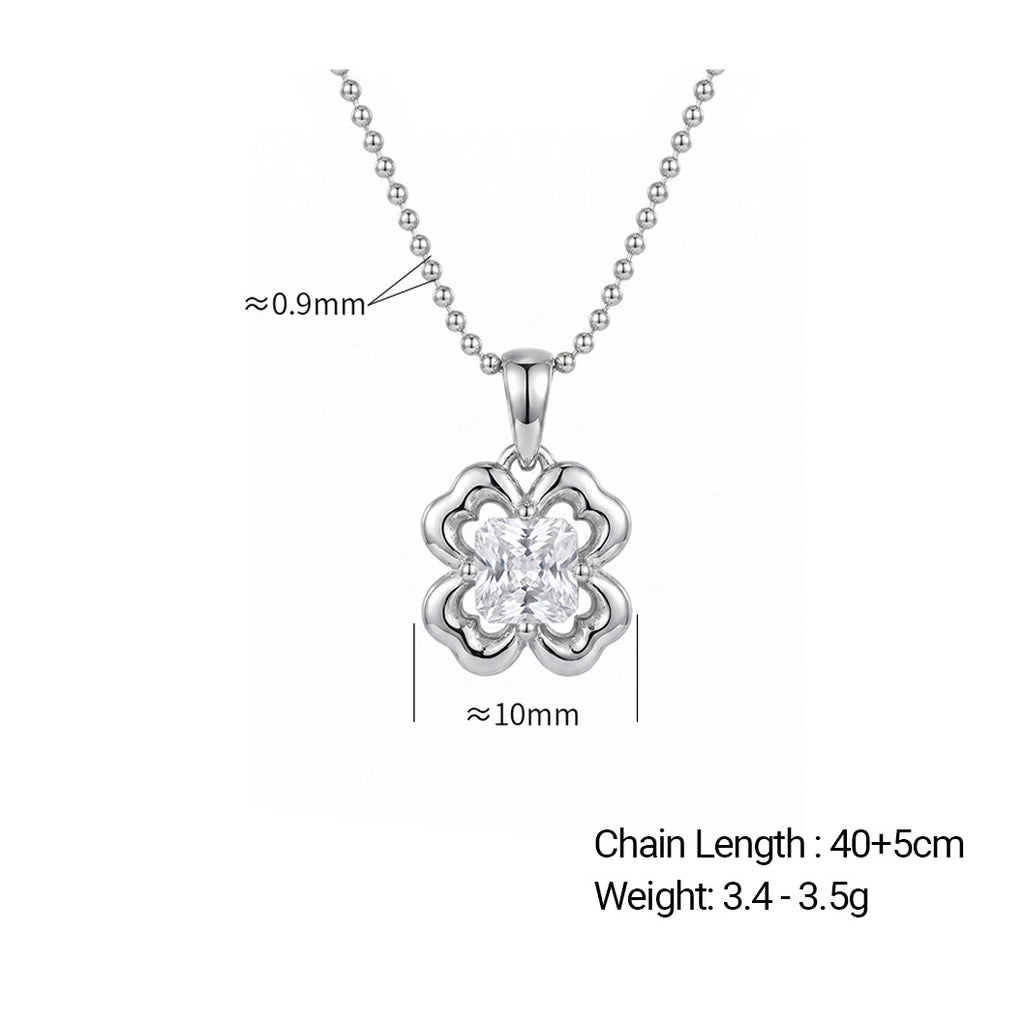 Clover Flower Cubic Zirconia 925 Sterling Silver Ball Chain Necklace