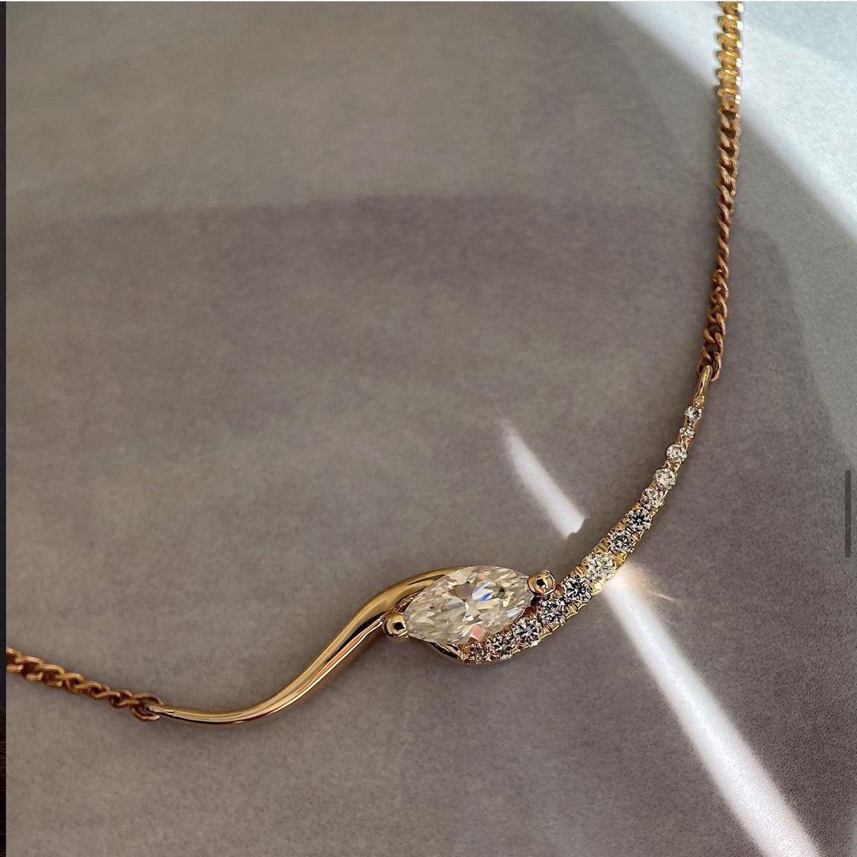 Mossanite Marquise-Cut Collar Chain 925 Sterling Silver Necklace