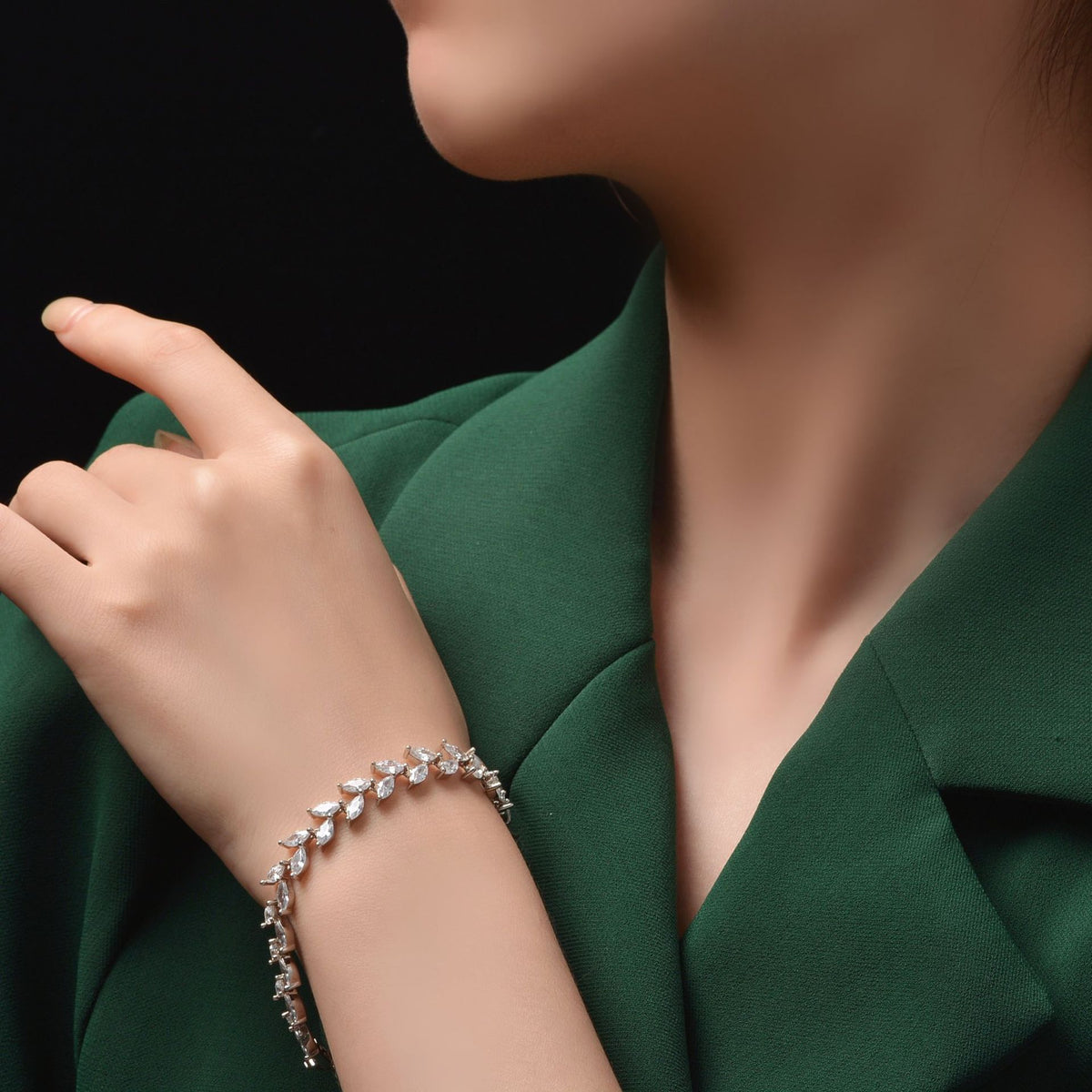 Silver Marquise-Cut Zirconia S925 Silver Elegant Vine Link Ball Chain Bracelet