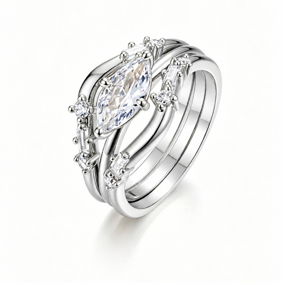 Luxury Oval Shaped Moissanite and 925 Sterling Silver Ring Set