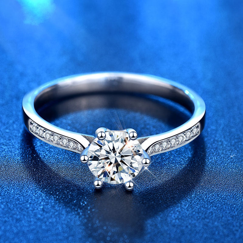 Elegant Six Claw Moissanite CZ Crown 925 Sterling Silver Ring
