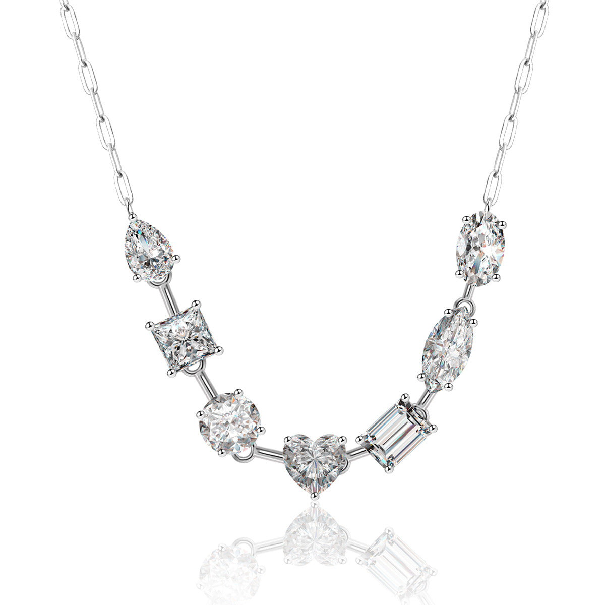Mocanite Geometric Heart-Shaped Mixed-Cut 925 Sterling Silver Necklace