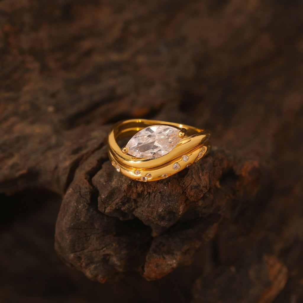 Marquise Moissanite Minimalist And Stylish 925 Sterling Silver Ring Set