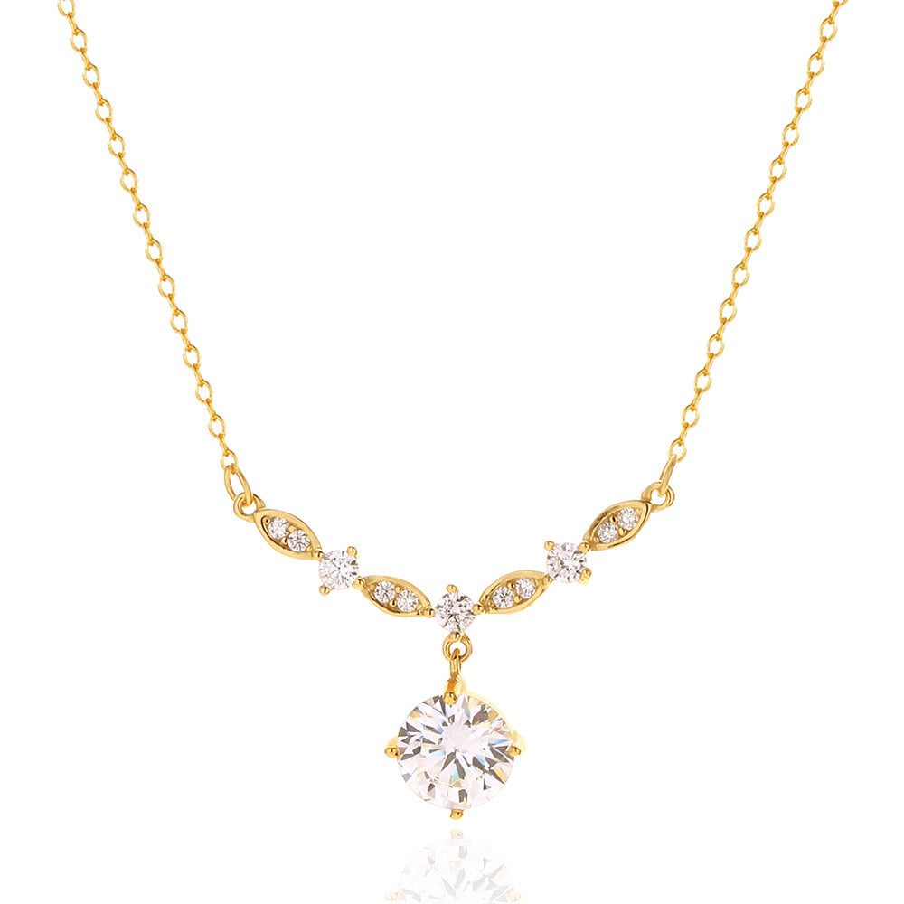 Cubic Zirconia Marquise Link Drop S925 Sterling Silver Clavicle Chain Necklace