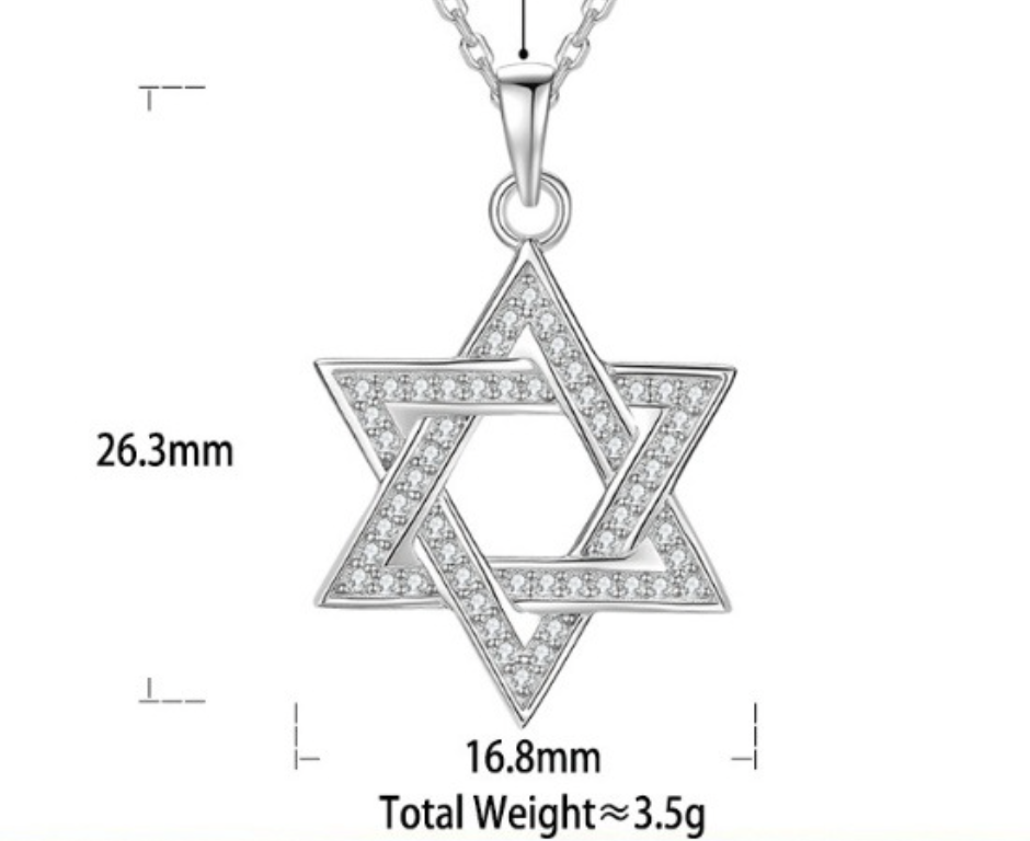 Religious Six Pointed Star Moissanite Pendant 925 Sterling Silver Necklace